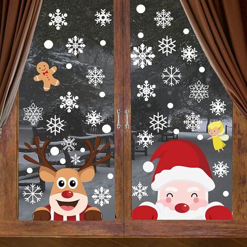 Christmas Window Stickers,pcs Christmas Snowflake Window Stickers,Reusable Static Window Clings,Xmas Window Stickers for Christmas Window Display,Double Sided Christmas Window Decorations (56 PCS) in Saudi Arabia