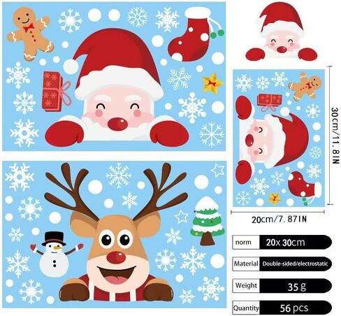Christmas Window Stickers,pcs Christmas Snowflake Window Stickers,Reusable Static Window Clings,Xmas Window Stickers for Christmas Window Display,Double Sided Christmas Window Decorations (56 PCS) in Saudi Arabia