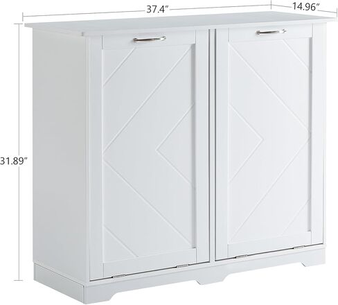 خزانة سلة مهملات المطبخ قابلة للإمالة من VECELO، سلة قمامة مقاومة للكلاب مع حامل خشبي لإعادة التدوير، أبيض in Kuwait