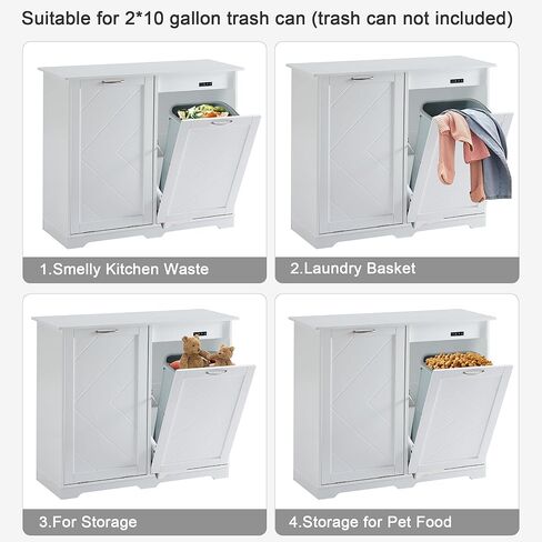 خزانة سلة مهملات المطبخ قابلة للإمالة من VECELO، سلة قمامة مقاومة للكلاب مع حامل خشبي لإعادة التدوير، أبيض in Kuwait