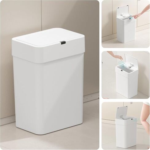 Touchless Motion Sensor Bathroom Trash Can with Lid, Automatic Trash Can for Bathroom, 4 Gallons Slimline for Bedroom, Office，Kitchen，Bathroom Garbage Can, 15L in Kuwait