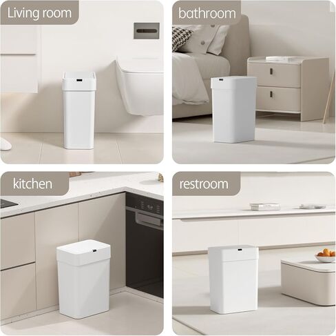Touchless Motion Sensor Bathroom Trash Can with Lid, Automatic Trash Can for Bathroom, 4 Gallons Slimline for Bedroom, Office，Kitchen，Bathroom Garbage Can, 15L in Kuwait