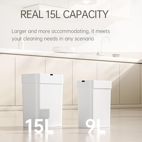 Touchless Motion Sensor Bathroom Trash Can with Lid, Automatic Trash Can for Bathroom, 4 Gallons Slimline for Bedroom, Office，Kitchen，Bathroom Garbage Can, 15L in Kuwait