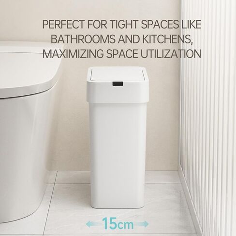 Touchless Motion Sensor Bathroom Trash Can with Lid, Automatic Trash Can for Bathroom, 4 Gallons Slimline for Bedroom, Office，Kitchen，Bathroom Garbage Can, 15L in Kuwait