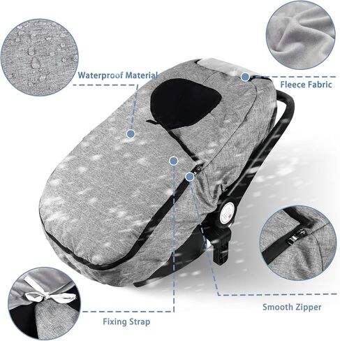 Hooyax Winter Car Seat Cover Baby, Waterproof Infant Car Seat Cover for Newborn, with Plush Fleece Lining, Warm Canopy Carrier Cover, Cold Weather Shield Protect Baby from Cold Wind (Black) in Saudi Arabia