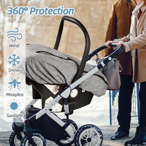 Hooyax Winter Car Seat Cover Baby, Waterproof Infant Car Seat Cover for Newborn, with Plush Fleece Lining, Warm Canopy Carrier Cover, Cold Weather Shield Protect Baby from Cold Wind (Black) in Saudi Arabia