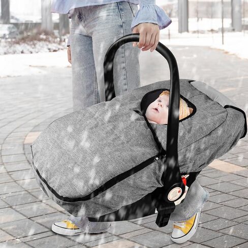 Hooyax Winter Car Seat Cover Baby, Waterproof Infant Car Seat Cover for Newborn, with Plush Fleece Lining, Warm Canopy Carrier Cover, Cold Weather Shield Protect Baby from Cold Wind (Black) in Saudi Arabia