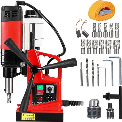 Magnetic Drill Press 110V, 1300W 810RPM 1.6 Inch Boring Diameter, Double Track Magnetic Drill, 11Pcs Drill Bits Electric Drilling Machine for Metal Surface, Industrial and Home Improvement in Saudi Arabia