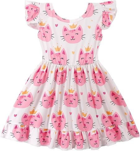 Toddler Girl Dresses Flutter Sleeve Summer Clothes School Outfit Girls Casual Swing Ruffle Dress 1-7 Years in Saudi Arabia