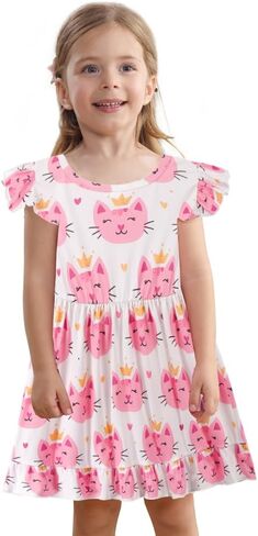 Toddler Girl Dresses Flutter Sleeve Summer Clothes School Outfit Girls Casual Swing Ruffle Dress 1-7 Years in Saudi Arabia