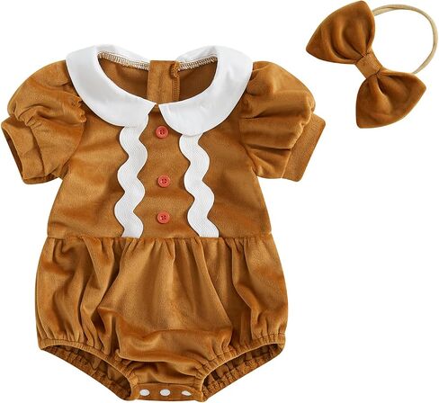 Baby Girl Matching Sister Christmas Outfit Gingerbread Man Romper Doll Collar Puffy Sleeve Dress Toddler Xmas Clothes in Kuwait