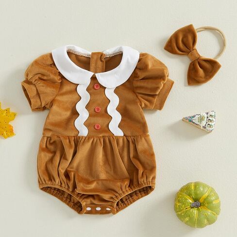 Baby Girl Matching Sister Christmas Outfit Gingerbread Man Romper Doll Collar Puffy Sleeve Dress Toddler Xmas Clothes in Kuwait