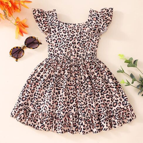 Toddler Girl Dresses Flutter Sleeve Summer Clothes School Outfit Girls Casual Swing Ruffle Dress 1-7 Years in Saudi Arabia