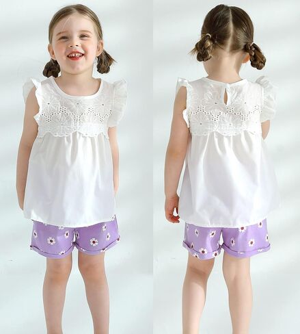 Happy Town Toddler Kids Baby Girls Outfits Clothes T-Shirt Blouse Tops and Floral Shorts Pants Suit 2PCS Set in Kuwait