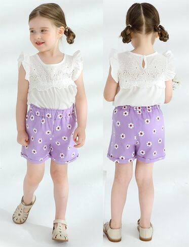 Happy Town Toddler Kids Baby Girls Outfits Clothes T-Shirt Blouse Tops and Floral Shorts Pants Suit 2PCS Set in Kuwait
