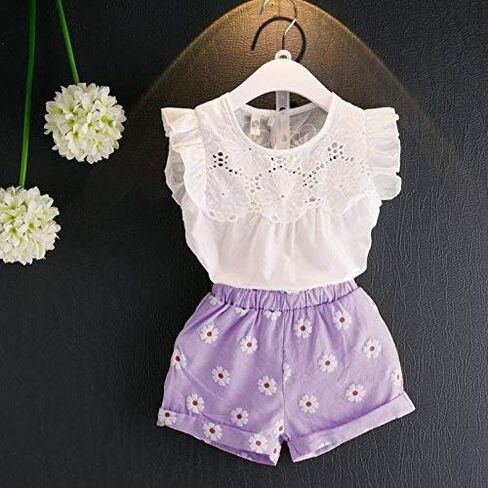 Happy Town Toddler Kids Baby Girls Outfits Clothes T-Shirt Blouse Tops and Floral Shorts Pants Suit 2PCS Set in Kuwait