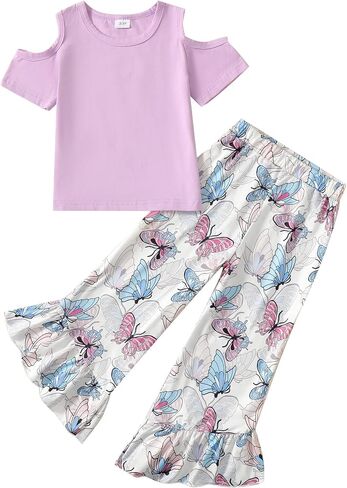 Little Girls Clothes 2 Piece Outfit Kids Long Sleeve T Shirt Pant Set Cute Fall Winter Outfits for Girl Age 4-8 in Saudi Arabia