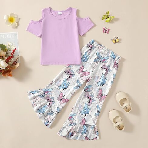Little Girls Clothes 2 Piece Outfit Kids Long Sleeve T Shirt Pant Set Cute Fall Winter Outfits for Girl Age 4-8 in Saudi Arabia