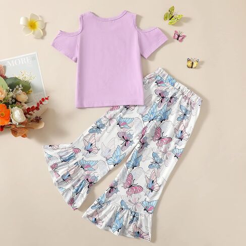Little Girls Clothes 2 Piece Outfit Kids Long Sleeve T Shirt Pant Set Cute Fall Winter Outfits for Girl Age 4-8 in Saudi Arabia