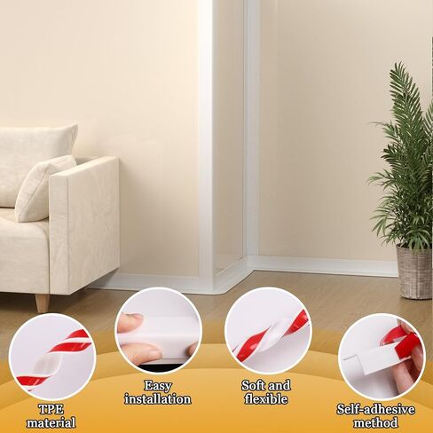 Wall Corner Protector Self-Adhesive Flexible – Durable Rubber, Furniture Edge Guard, Easy to Install, White, Prevents Wall Damage, Ideal for Home or Office Use in Kuwait