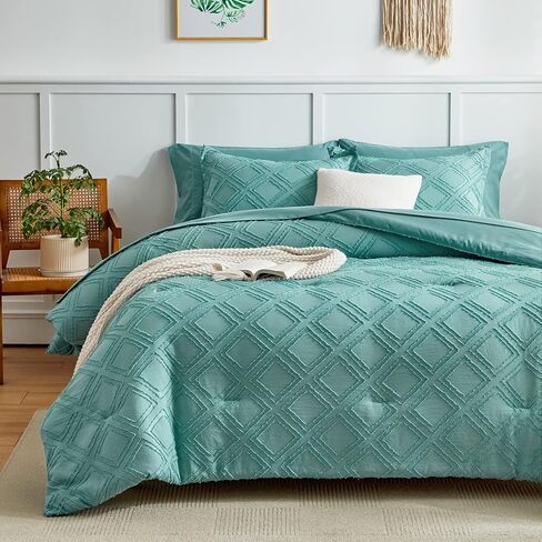 6 Pieces Tufted Bed in a Bag Twin Comforter Set with Sheets Blush Pink, Soft and Embroidery Shabby Chic Boho Bohemian, Luxury Solid with Diamond Pattern, Jacquard Tufts Bedding Set for Kids Girls in Saudi Arabia