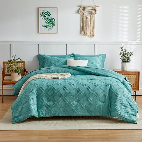 6 Pieces Tufted Bed in a Bag Twin Comforter Set with Sheets Blush Pink, Soft and Embroidery Shabby Chic Boho Bohemian, Luxury Solid with Diamond Pattern, Jacquard Tufts Bedding Set for Kids Girls in Saudi Arabia