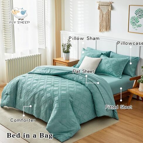 6 Pieces Tufted Bed in a Bag Twin Comforter Set with Sheets Blush Pink, Soft and Embroidery Shabby Chic Boho Bohemian, Luxury Solid with Diamond Pattern, Jacquard Tufts Bedding Set for Kids Girls in Saudi Arabia