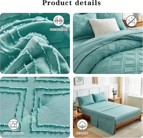 6 Pieces Tufted Bed in a Bag Twin Comforter Set with Sheets Blush Pink, Soft and Embroidery Shabby Chic Boho Bohemian, Luxury Solid with Diamond Pattern, Jacquard Tufts Bedding Set for Kids Girls in Saudi Arabia