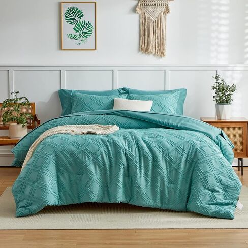 6 Pieces Tufted Bed in a Bag Twin Comforter Set with Sheets Blush Pink, Soft and Embroidery Shabby Chic Boho Bohemian, Luxury Solid with Diamond Pattern, Jacquard Tufts Bedding Set for Kids Girls in Saudi Arabia