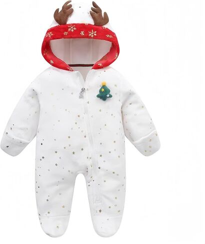 Baby Christmas Long Sleeve Fleece Jumpsuit Warm Hooded Fleece Footed Pajamas Romper Kids One-Piece Santa Xmas in Saudi Arabia