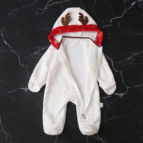 Baby Christmas Long Sleeve Fleece Jumpsuit Warm Hooded Fleece Footed Pajamas Romper Kids One-Piece Santa Xmas in Saudi Arabia