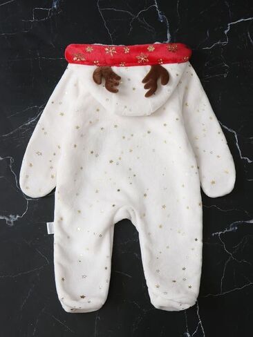 Baby Christmas Long Sleeve Fleece Jumpsuit Warm Hooded Fleece Footed Pajamas Romper Kids One-Piece Santa Xmas in Saudi Arabia