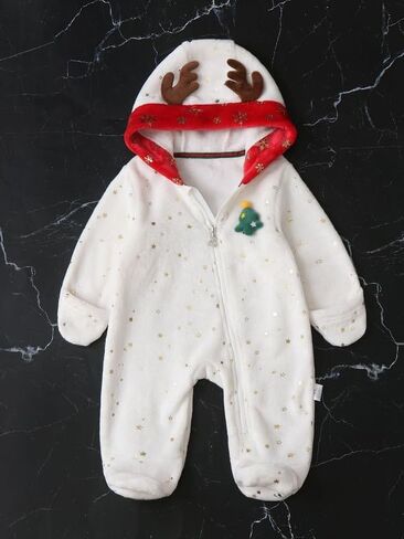 Baby Christmas Long Sleeve Fleece Jumpsuit Warm Hooded Fleece Footed Pajamas Romper Kids One-Piece Santa Xmas in Saudi Arabia