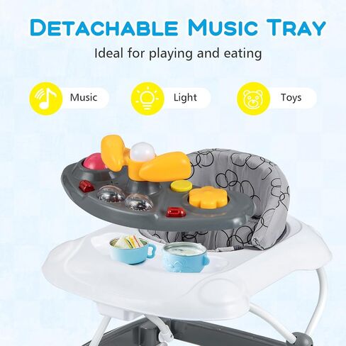 BABY JOY Baby Walker, 4 in 1 Foldable Activity Walker with Adjustable Height, Music, Lights, Anti-Rollover Toddler Push Walker, Baby Walker with Wheels for Boys Girls 7-14 Months (Gray) in Kuwait