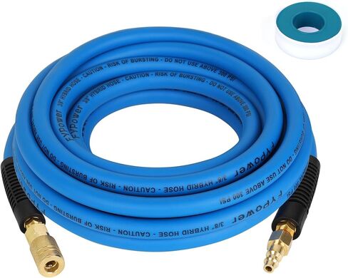 Air Compressor Hose 3/8 Inch x 50 Feet Hybrid Hose with Fittings, Flexible and Kink Resistant, 1/4" Industrial Quick Coupler and Plug Kit - Blue in Saudi Arabia