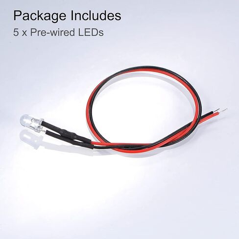 uxcell 5 قطع DC 6V 5 مم LED سلكية مسبقًا، ضوء أبيض وامض مستدير علوي شفاف، صمامات ثنائية باعثة للضوء مع حافة in Kuwait