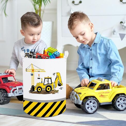 Clastyle 45L كارتون أصفر حفار الأولاد سلة الغسيل جرافة رافعة المركبات الهندسية طفل يعوق اللعب المستديرة سلال تخزين الملابس مع الرباط in Kuwait
