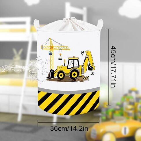 Clastyle 45L كارتون أصفر حفار الأولاد سلة الغسيل جرافة رافعة المركبات الهندسية طفل يعوق اللعب المستديرة سلال تخزين الملابس مع الرباط in Kuwait