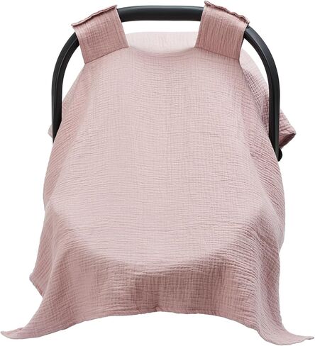 Meracorallo Muslin Baby Car Seat Cover, 100% Organic Cotton Infant Carrier Cover, Lightweight Breathable Soft Carseat Canopy for Baby Boys and Girls (Pink) in Saudi Arabia