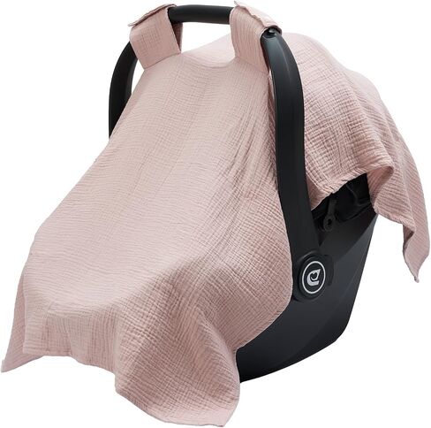 Meracorallo Muslin Baby Car Seat Cover, 100% Organic Cotton Infant Carrier Cover, Lightweight Breathable Soft Carseat Canopy for Baby Boys and Girls (Pink) in Saudi Arabia