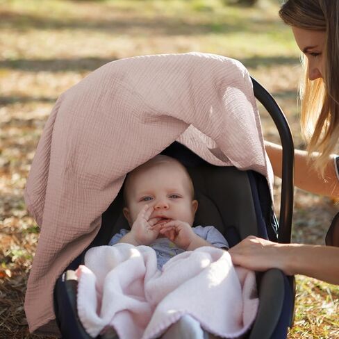 Meracorallo Muslin Baby Car Seat Cover, 100% Organic Cotton Infant Carrier Cover, Lightweight Breathable Soft Carseat Canopy for Baby Boys and Girls (Pink) in Saudi Arabia