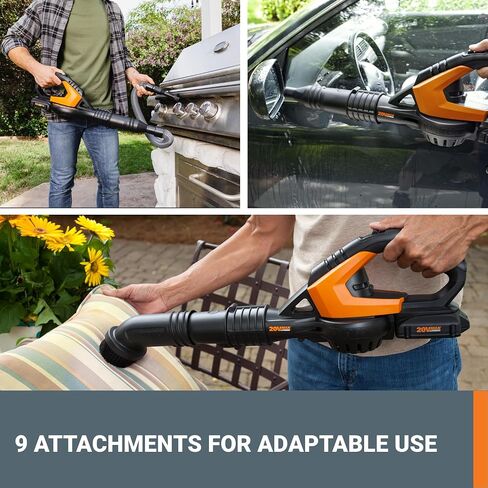 Worx 20V Cordless Leaf Blower WG545.1, Up to 120 MPH Air Speed, Long Nozzle Design for Narrow Spaces, Ideal for Indoor and Outdoor Cleaning, 9X Cleaning Attachments, Battery and Charger Included in Saudi Arabia