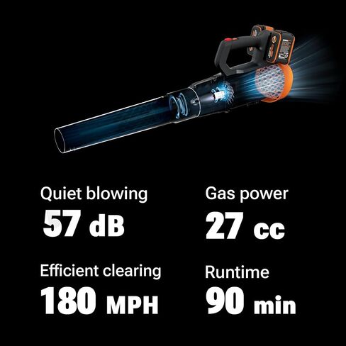 Worx 20V Cordless Leaf Blower WG545.1, Up to 120 MPH Air Speed, Long Nozzle Design for Narrow Spaces, Ideal for Indoor and Outdoor Cleaning, 9X Cleaning Attachments, Battery and Charger Included in Saudi Arabia