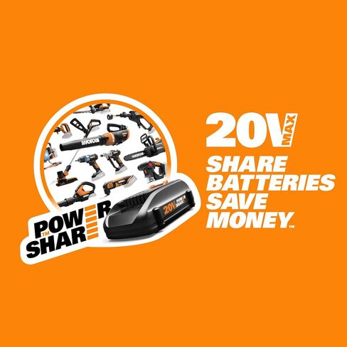 Worx 20V Cordless Leaf Blower WG545.1, Up to 120 MPH Air Speed, Long Nozzle Design for Narrow Spaces, Ideal for Indoor and Outdoor Cleaning, 9X Cleaning Attachments, Battery and Charger Included in Saudi Arabia