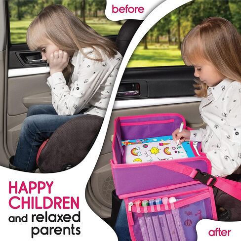 Kids Travel Tray - Waterproof Car Tray for Kids - Car Seat Travel Trays for Toddler - Travel and Road Trip Essentials Kids - Lap Desk with Storage -Baby Airplane Travel Accessories (Pink) in Kuwait