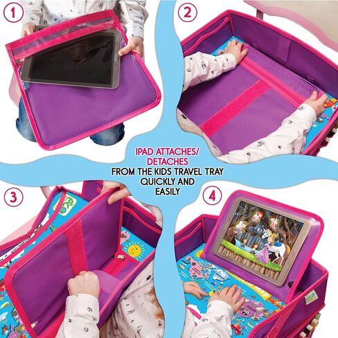 Kids Travel Tray - Waterproof Car Tray for Kids - Car Seat Travel Trays for Toddler - Travel and Road Trip Essentials Kids - Lap Desk with Storage -Baby Airplane Travel Accessories (Pink) in Kuwait