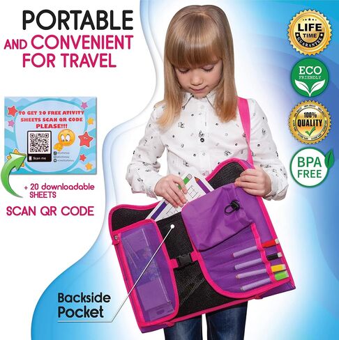 Kids Travel Tray - Waterproof Car Tray for Kids - Car Seat Travel Trays for Toddler - Travel and Road Trip Essentials Kids - Lap Desk with Storage -Baby Airplane Travel Accessories (Pink) in Kuwait