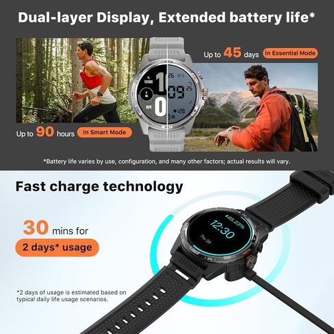 ساعة Ticwatch Atlas الذكية للرجال Android Wear OS ساعة ذكية خارجية 90 ساعة بطارية 110+ أوضاع للتمرين خريطة الحرارة كشف السقوط متتبع اللياقة البدنية الصحية 5ATM GPS بوصلة Android متوافق فقط in Saudi Arabia