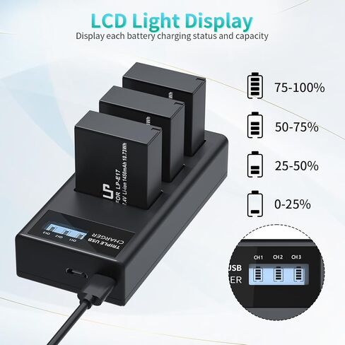شاحن بطارية LP LP-E17، شاشة LCD وشاحن USB-C مزدوج الفتحة متوافق مع كاميرات Canon EOS Rebel T7i، T6i، T6s، SL3، SL2، 77D، 9000D، 8000D، 800D، 760D، 750D، 200D، M6، M5، M3، Kiss X8i DSLR in Saudi Arabia