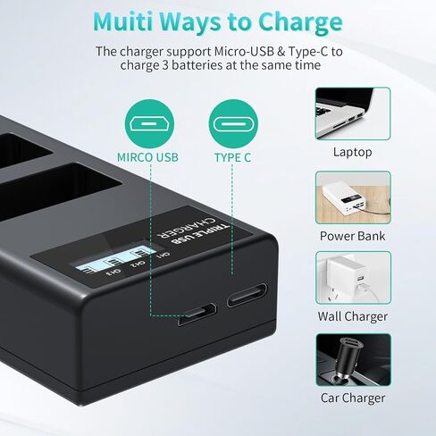 شاحن بطارية LP LP-E17، شاشة LCD وشاحن USB-C مزدوج الفتحة متوافق مع كاميرات Canon EOS Rebel T7i، T6i، T6s، SL3، SL2، 77D، 9000D، 8000D، 800D، 760D، 750D، 200D، M6، M5، M3، Kiss X8i DSLR in Saudi Arabia